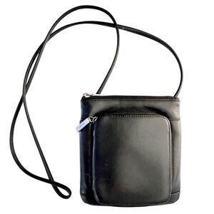 Vintage HOBO Black Leather Crossbody Bag Purse Envelope Style Pockets Zipper